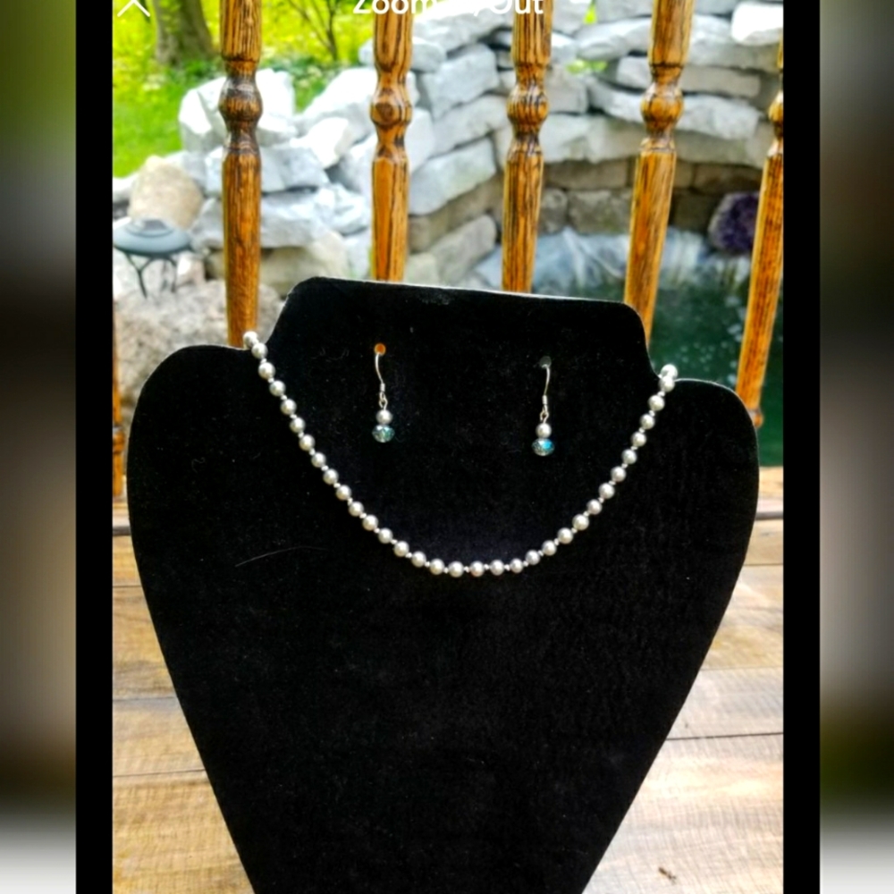 Freshwater pearl and Swarovski crystal necklace and earring sets